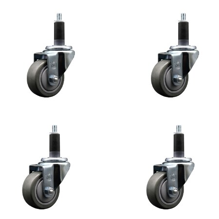 Service Caster 3'' SS Gray Poly Wheel Swivel 1-1/8'' Expanding Stem Caster Set, 4PK SCC-SSEX20S314-PPUB-118-4